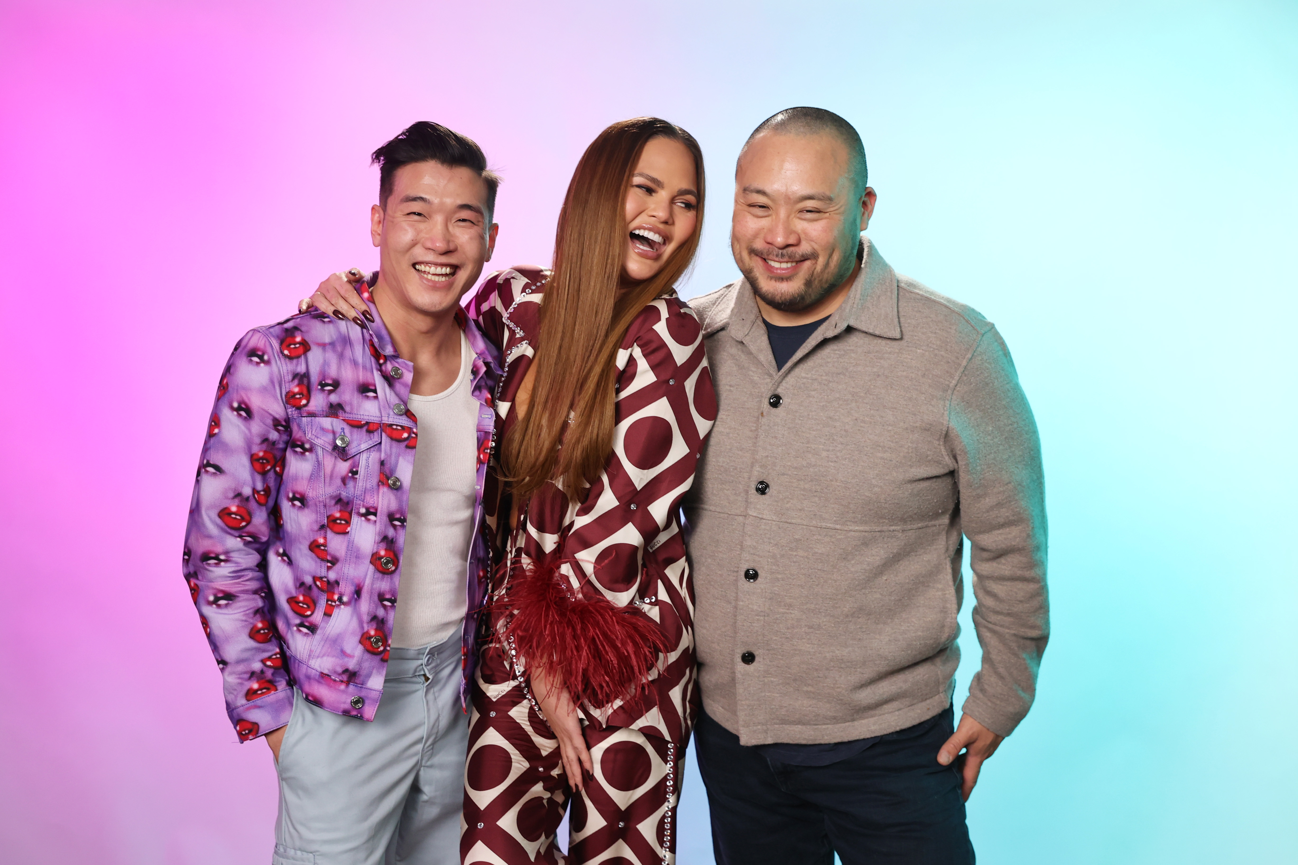 David Chang, Chrissy Teigen, and Joel Kim Booster at an event for Chrissy & Dave Dine Out (2024)