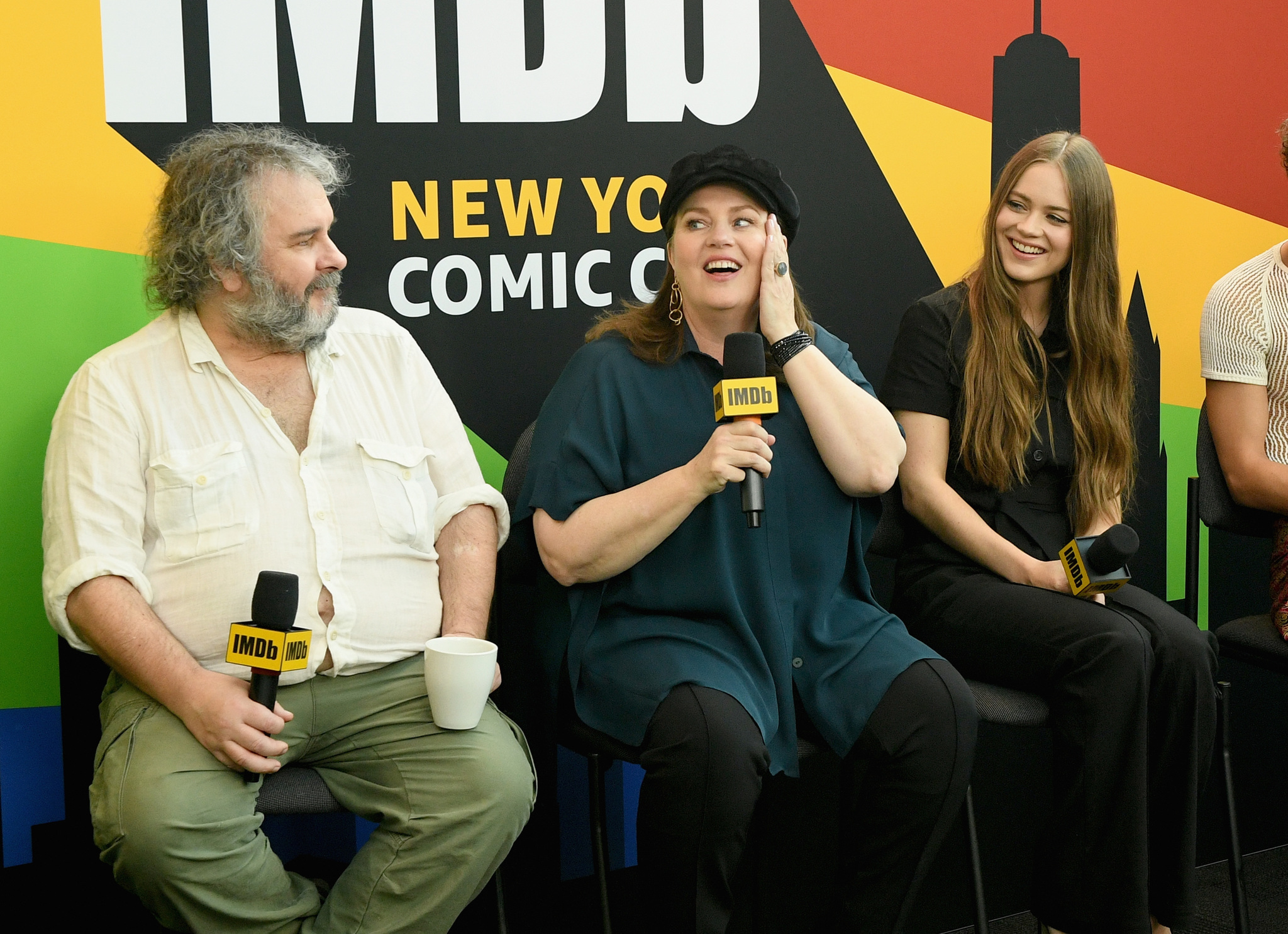 Peter Jackson, Philippa Boyens, and Hera Hilmar at an event for Mortal Engines (2018)