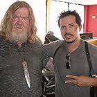 With John Leguizamo in our NOT air-conditioned  "Biker" lair On Set of "Cymbeline."  Notice our real sweating (NOT "misted" on)!