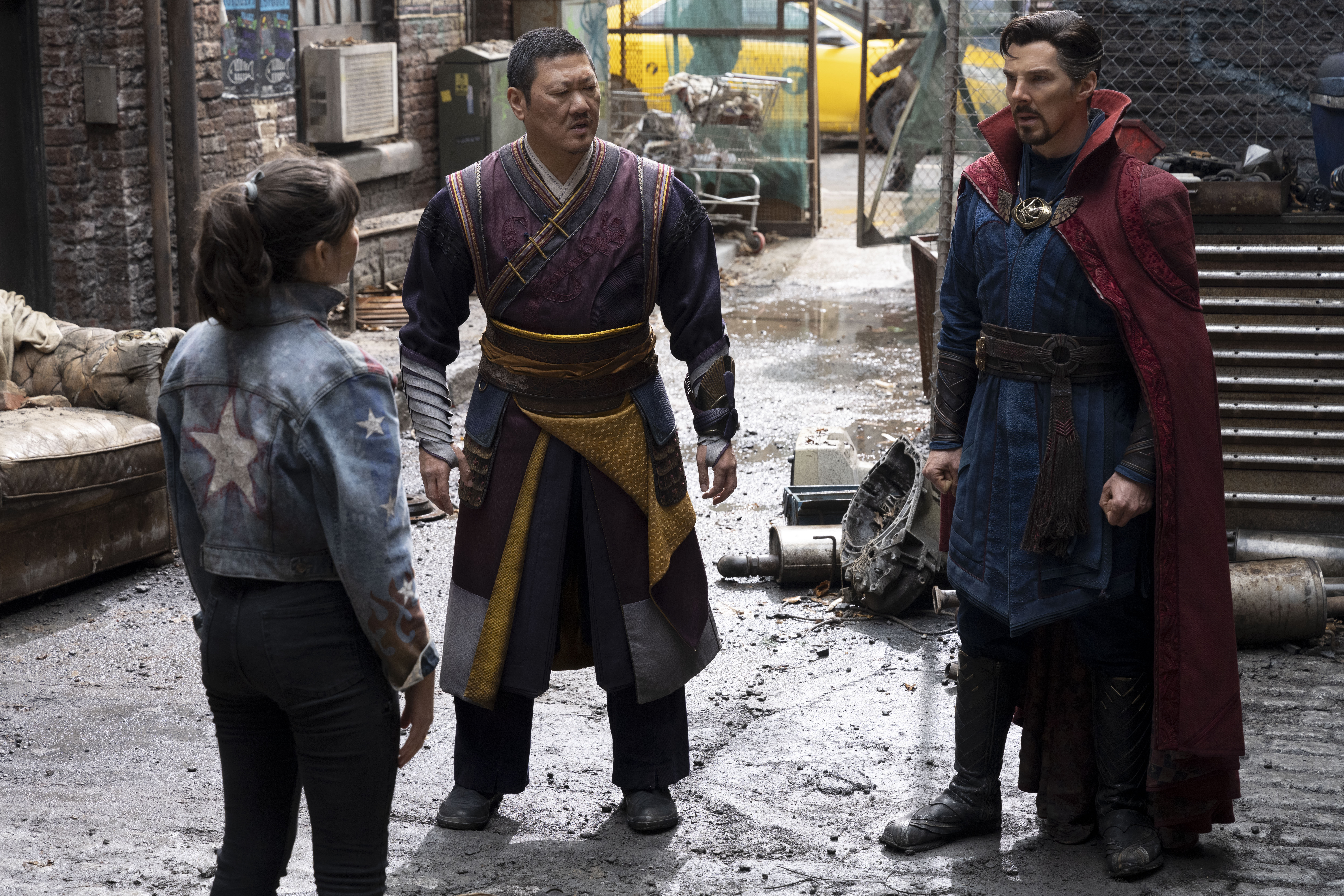 Benedict Wong, Benedict Cumberbatch, and Xochitl Gomez in Doctor Strange in the Multiverse of Madness (2022)
