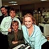 Mackenzie Crook, Lucy Davis, Martin Freeman, and Ricky Gervais in The Office (2001)