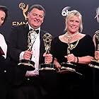 Amanda Abbington, Rebecca Eaton, Steven Moffat, and Sue Vertue at an event for The 68th Primetime Emmy Awards (2016)