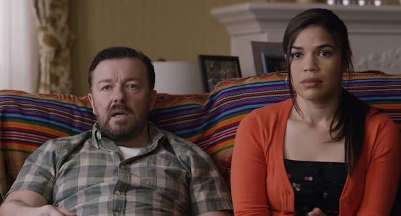 Ricky Gervais and America Ferrera in Special Correspondents (2016)