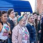 Nicola Coughlan, Siobhán McSweeney, Dylan Llewellyn, Louisa Harland, Jamie-Lee O'Donnell, Beccy Henderson, and Saoirse-Monica Jackson in Derry Girls (2018)
