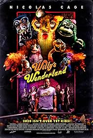 Nicolas Cage, Duke Jackson, Jiri Stanek, Kai Kadlec, BJ Guyer, Billy Bussey, Christopher Bradley, Taylor Towery, Emily Tosta, Terayle Hill, and Caylee Cowan in Willy's Wonderland (2021)