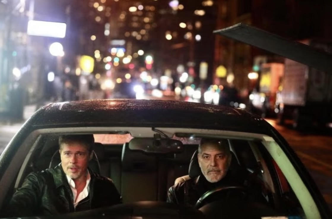 Brad Pitt and George Clooney in Wolfs (2024)