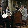 Nigel Hawthorne, Derek Fowlds, John Pennington, and Rosemary Williams in Yes Minister (1980)