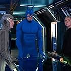 Peter Serafinowicz, Griffin Newman, and Valorie Curry in The Tick (2016)