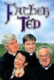 Frank Kelly, Pauline McLynn, Dermot Morgan, and Ardal O'Hanlon in Father Ted (1995)