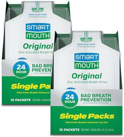 SmartMouth Original Activated Mouthwash - Adult Mouthwash for Fresh Breath - Oral Rinse for 24-Hour Bad Breath Relief with Twice Daily Use - Fresh Mint Flavor - 0.4 Fl Oz (20 Travel Packs)