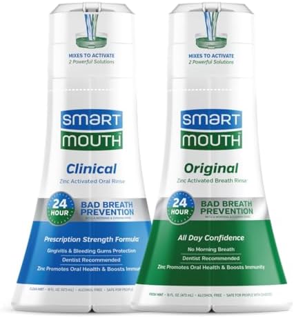 SmartMouth DDS Activated Clinical Mouthwash & Original Activated Mouthwash - Adult Mouthwash for Fresh Breath - Clean Mint Flavor (Clinical) & Fresh Mint Flavor (Original), 16 fl oz Each