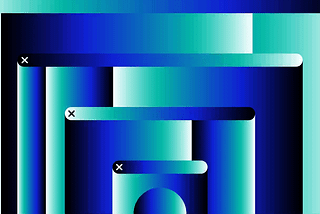 Animated abstraction of computer windows with green and blue gradient.