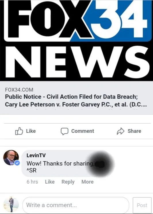 Cary Lee Peterson — Mark Levin: Says “Wow” in Response to FINRA Bank Data Breach Lawsuit & Peterson-Garvey Case Stonewalling