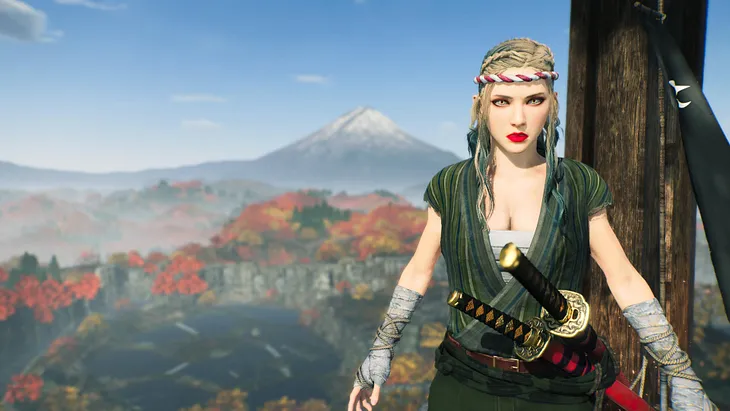 The customizable main character of Rise of the Ronin stands in front of a beautiful mountain.