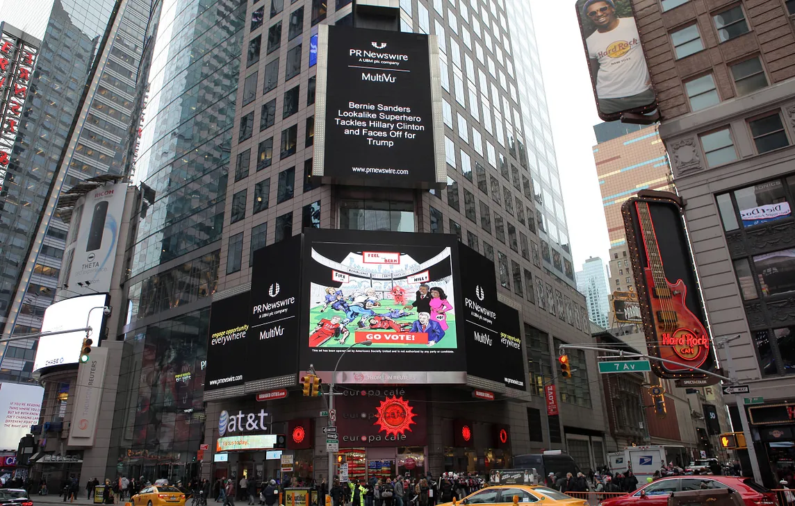 Americans Socially United Bet on Bernie PAC NY Times Square (Feb 2016) — Cary Lee Peterson