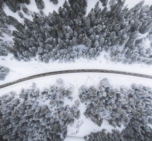 overhead shot of road in winter