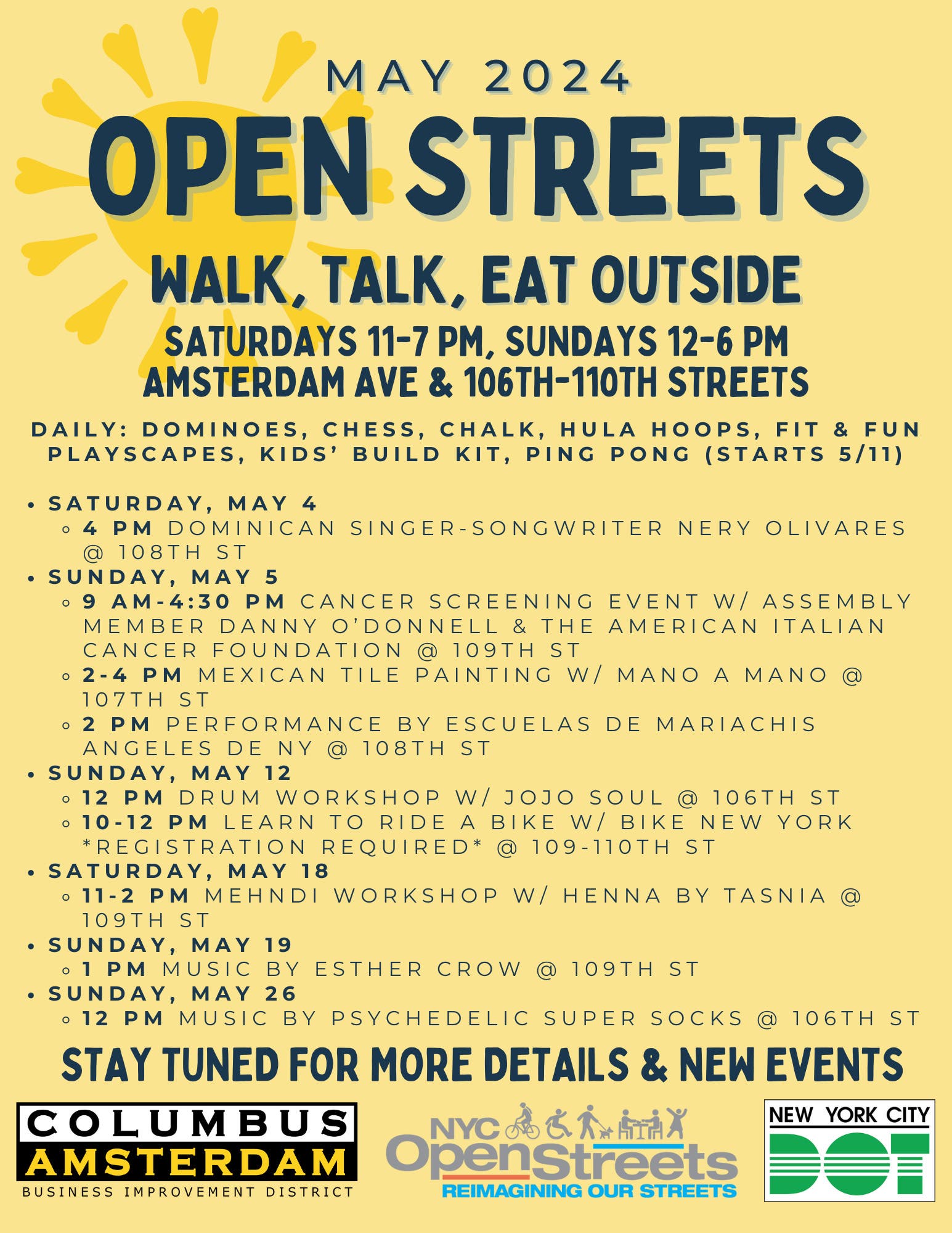 Columbus-Amsterdam BID Open Streets May 2024 FREE EVENTS