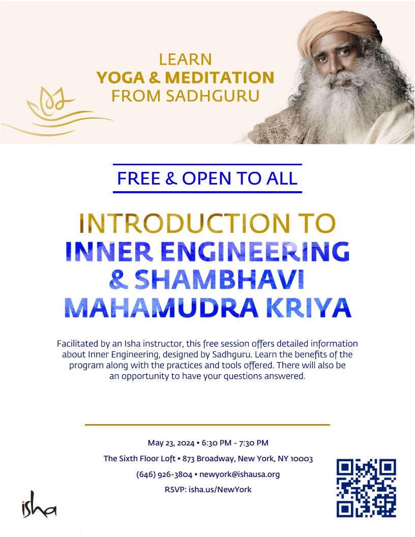 FREE Introduction To Inner Engineering -- A Yoga Program For Complete Wellbeing