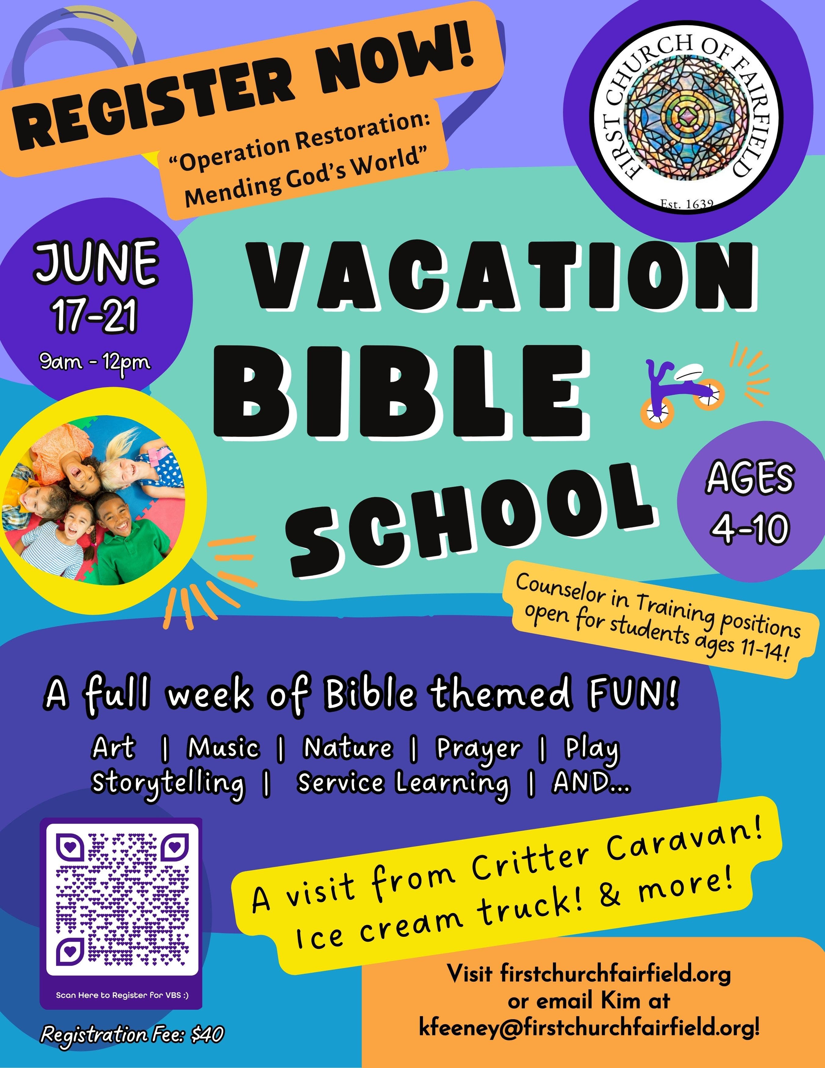 First Church Fairfield Vacation Bible School - SIGN UP TODAY - $40 for the week!