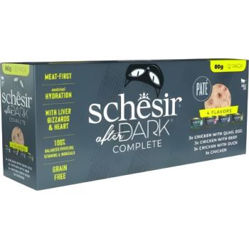  Schesir After Dark In Pate' Variety Pack For Cat 960g (80g x12 Cans) - 4 Flavors 