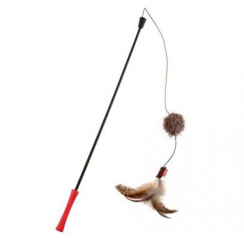  Catwand Feather Teaser w/ Natural Feather, Plush Tail & TPR Handle (Red) 
