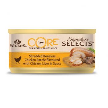  Wellness CORE Signature Selects Shredded Boneless Chicken Entree flavoured with Chicken Liver in Sauce for Cat, 79g 