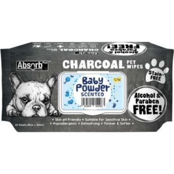  Absolute Pet Absorb Plus Charcoal Pet Wipes Baby Powder 80 Sheets 15cmx20cm 