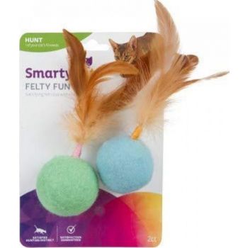  SmartyKat® Felty Fun™ Set Of 2 Wool Felt & Feather Balls Cat Toys 