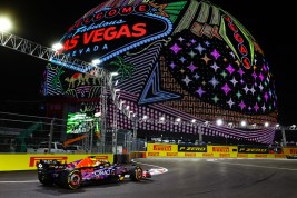 Formula 1 racer Max Verstappen practices before the 2023 Las Vegas Grand Prix.