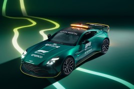 A front 3/4 view of the 2024 Aston Martin Vantage Safety Car