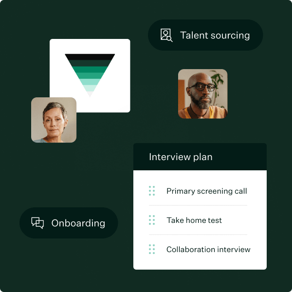Greenhouse all together hiring platform UI collage with office worker headshots evergreen background2x