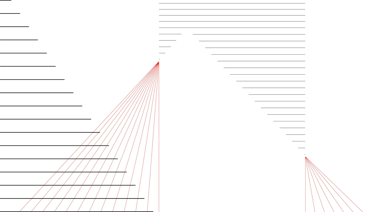 a series of lines converging into a pyramid