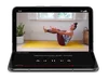 A yoga video is playing on Youtube in tabletop mode, with the video on the top half of the screen and playback controls on the bottom.