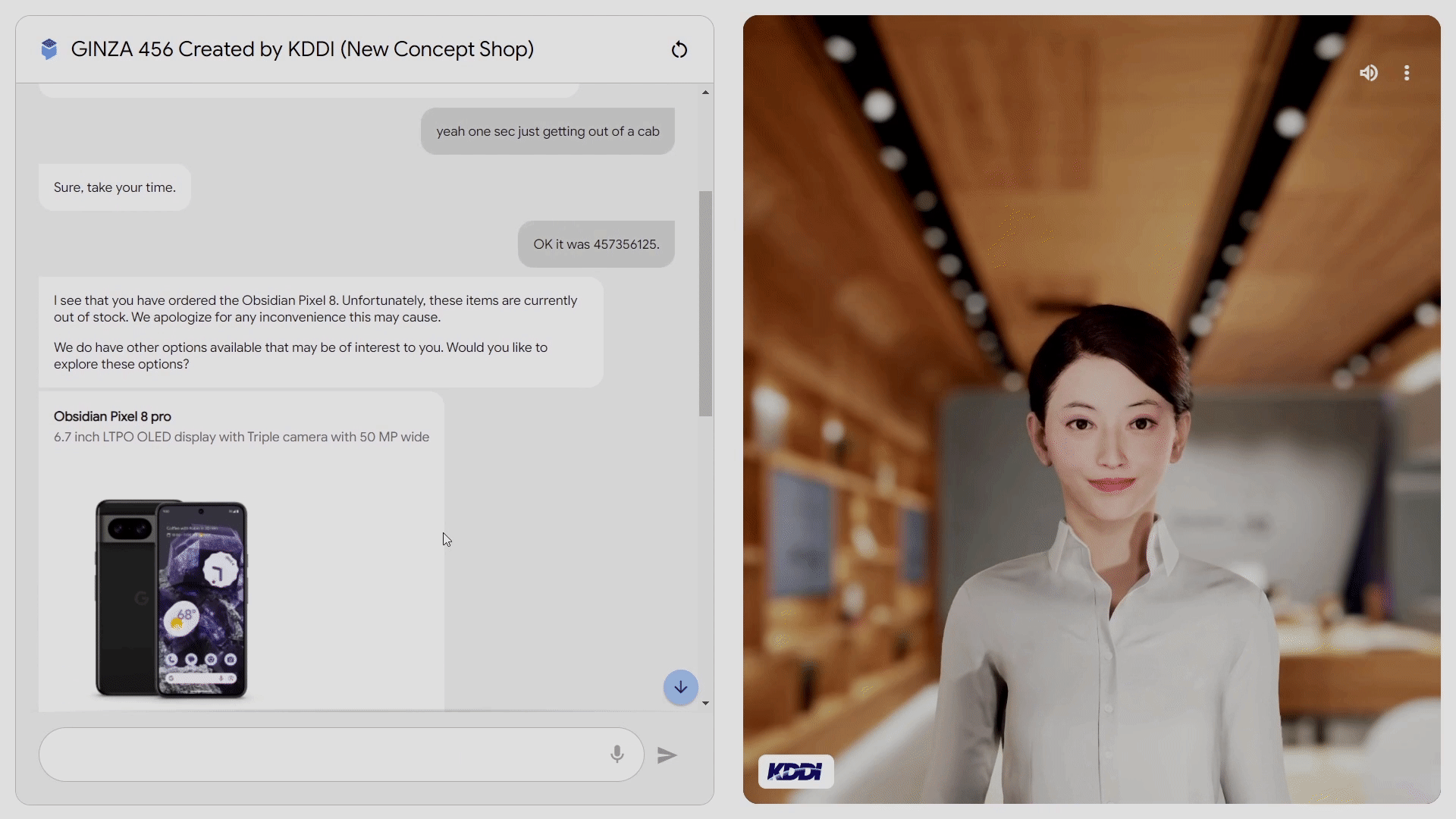 irtual customer agent Metako assisting a user exchanging a Pixel 8 smartphone