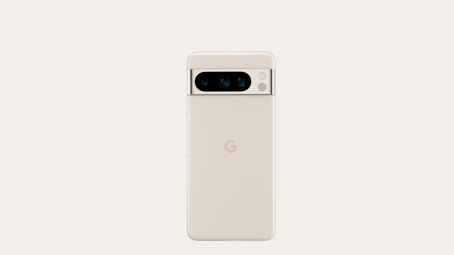A GIF showing Pixel 8 in Rose and Pixel 8 Pro in Porcelain.