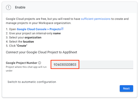 Google project number