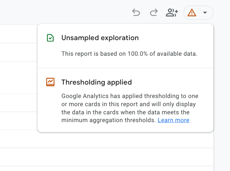 A screenshot of the expanded Data quality icon in an exploration