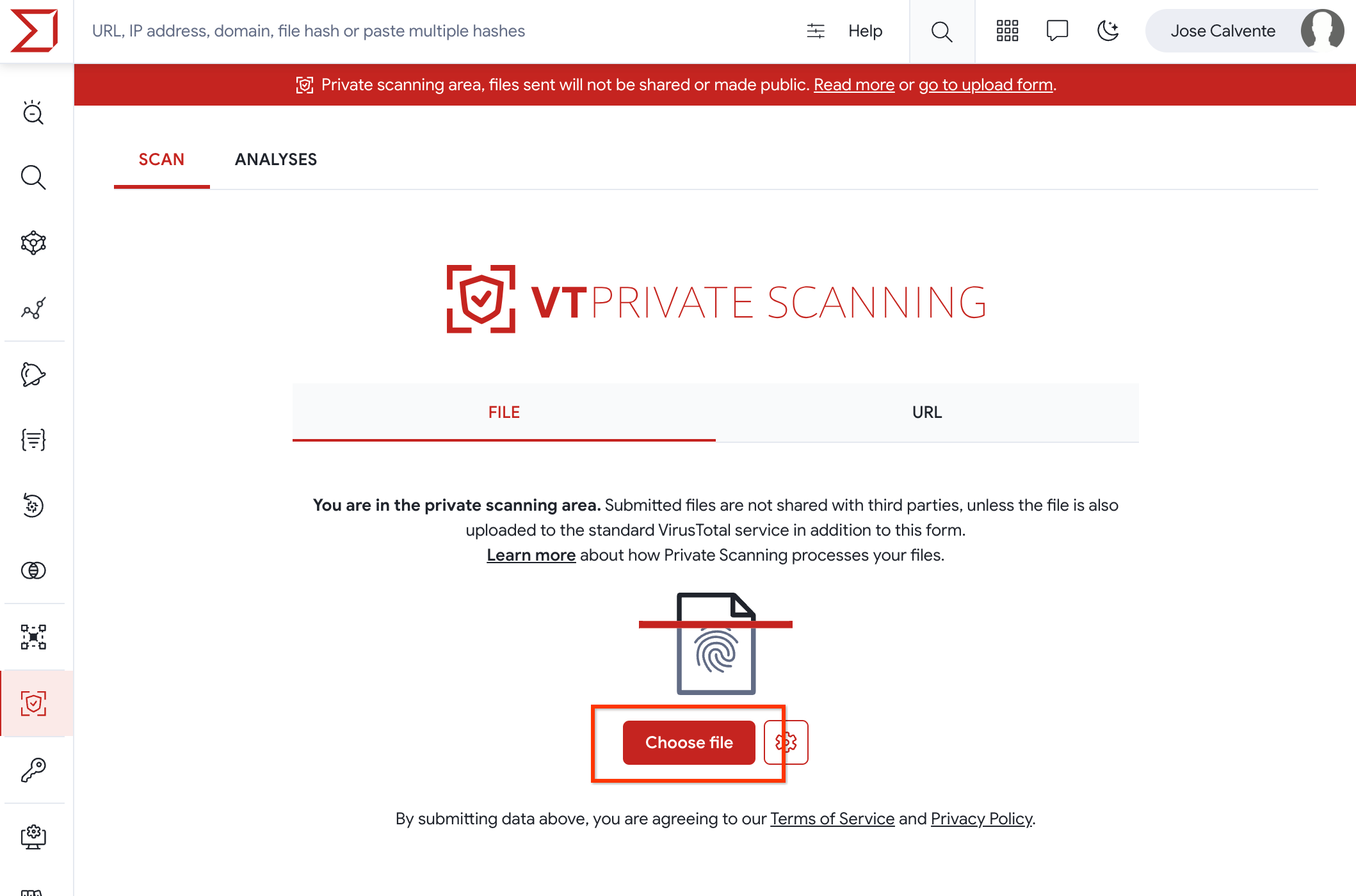 Private Scanning Choose a file