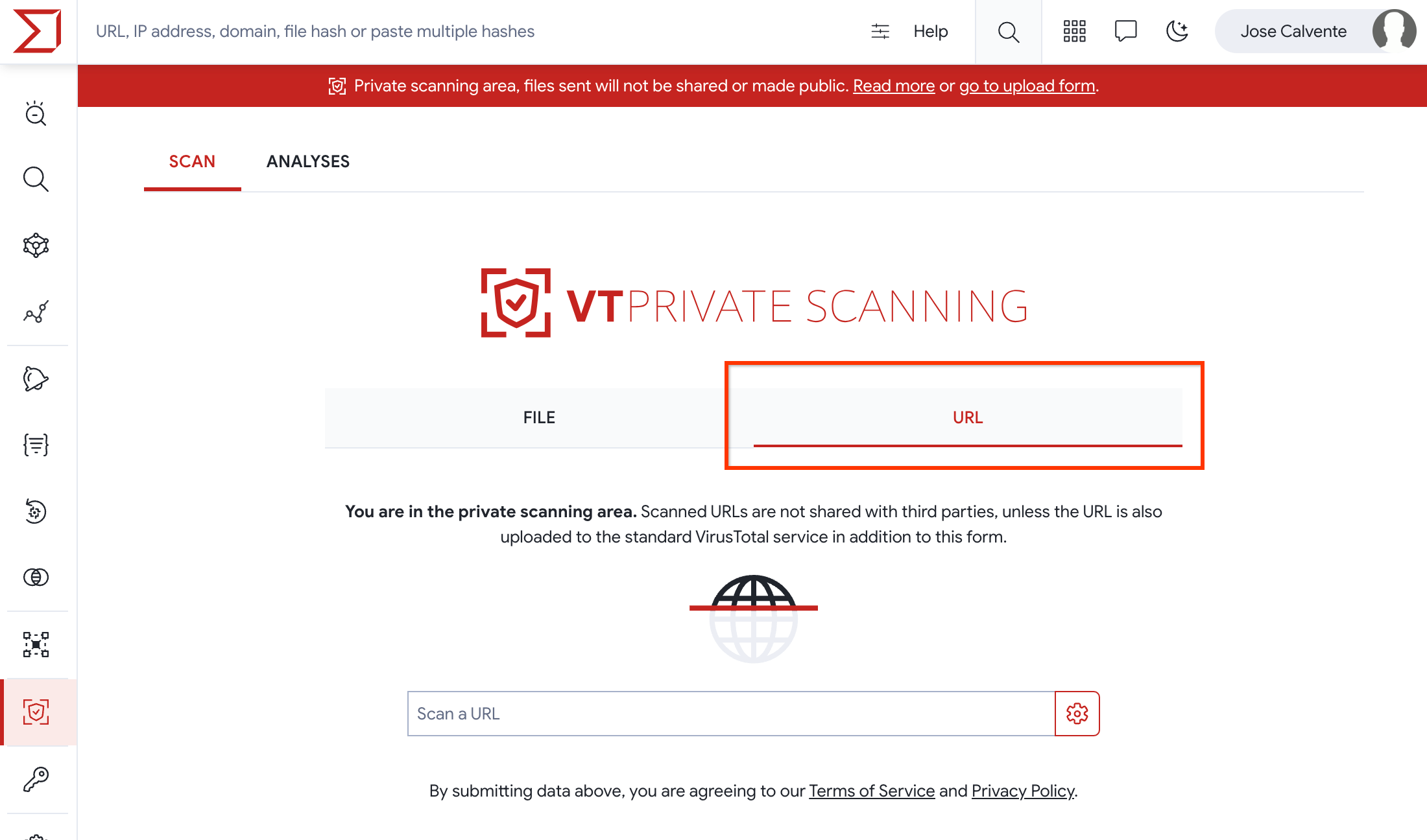 Private Scanning Scan a URL