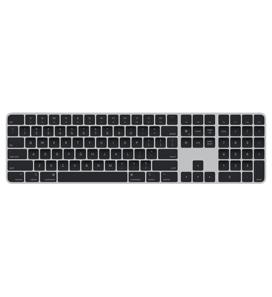 テンキーがついたブラックのMagic Keyboard。逆T字型配列の矢印キーと、Page UpとPage Downの専用キーもついている。