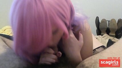 lace, pink hair, blowjob, multicolored hair