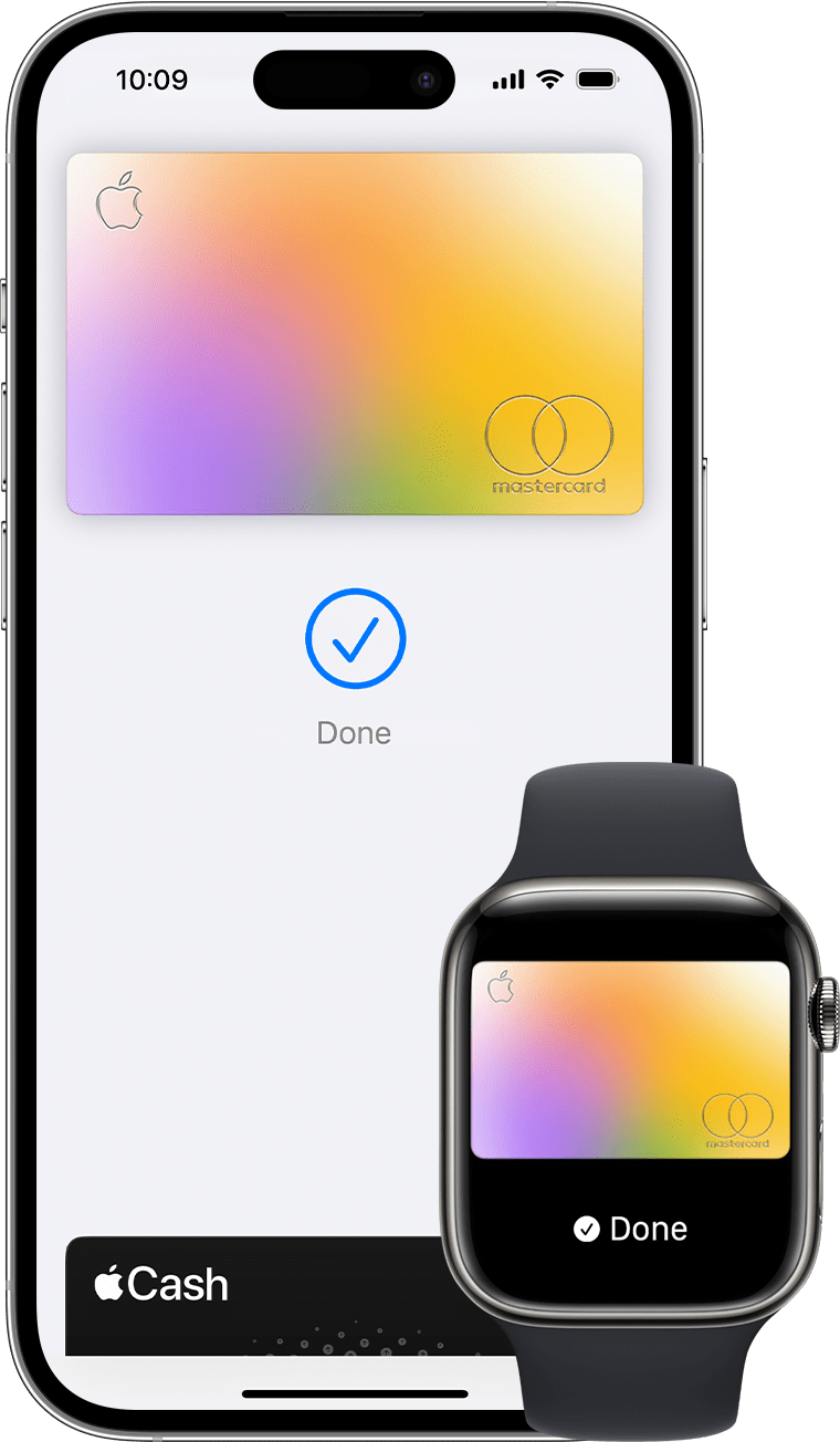 iPhone ו-Apple Watch שמציגים תשלום שהושלם באמצעות Apple Pay